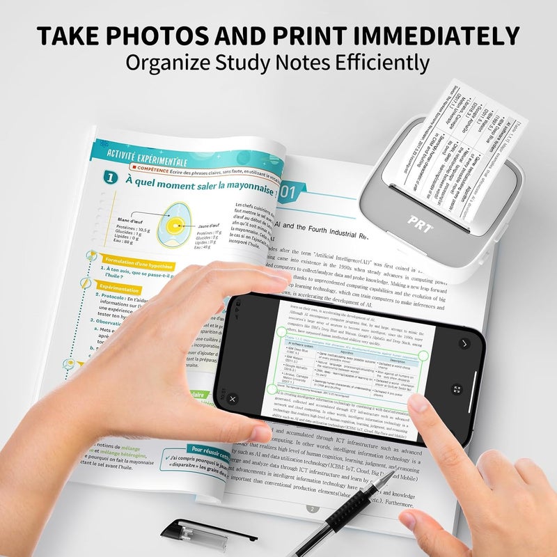 PRT Mini Sticker Printer, Portable Thermal Printer with 1 Roll Sticker Paper, Inkless Sticker Maker, Bluetooth Label Printer for Study Notes,Lists,Pictures,DIY Creations Printers for Home Use, Grey - Image 2